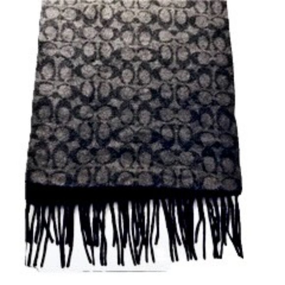 Coach Signature Double Face Soft Wool Scarf Charcoal Gray Logo - Picture 5 of 6